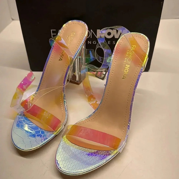 Fashion Nova The Glass Slipper High Heel Maria 2 Iridescent Shoes Size 9 - Picture 2 of 10